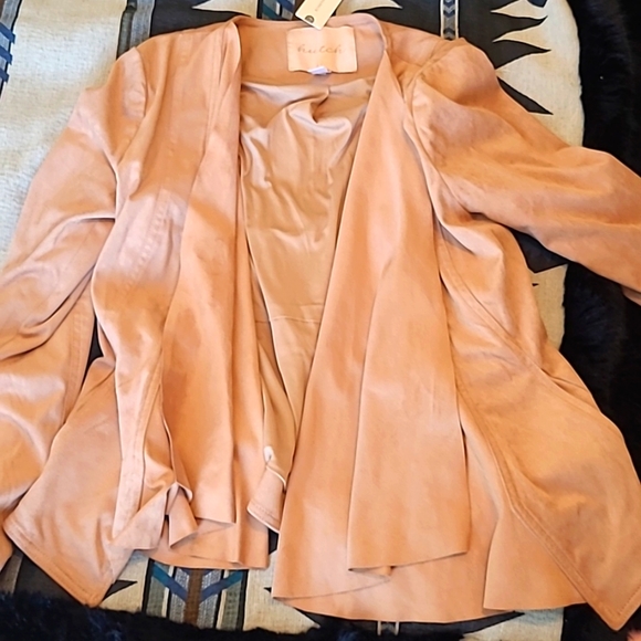 Anthropologie Hutch Open Front Waterfall Jacket Blazer Suede Pink Size XS NWT - Picture 3 of 7